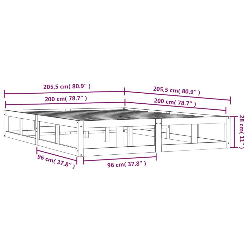 okvir za krevet bijeli 200 x 200 cm od masivnog drva