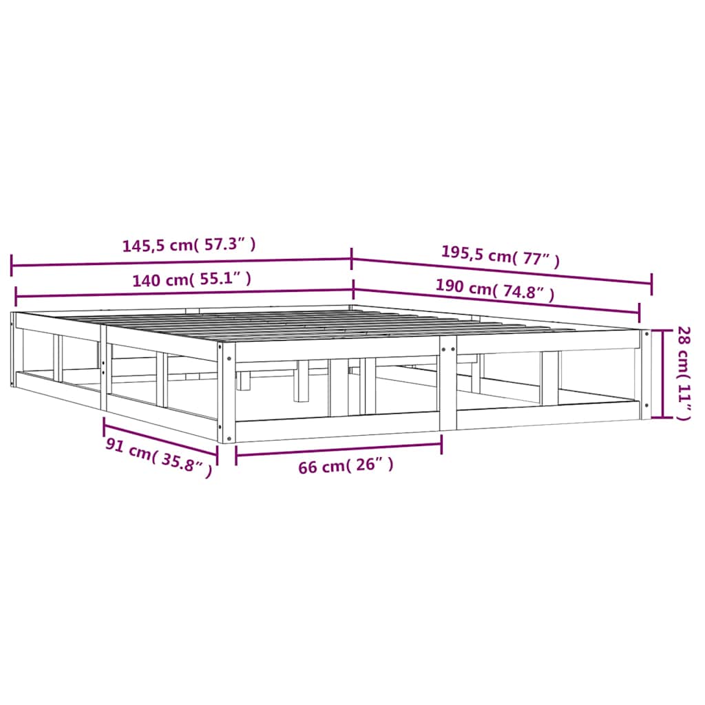 Okvir za krevet 140x190 cm od masivnog drva