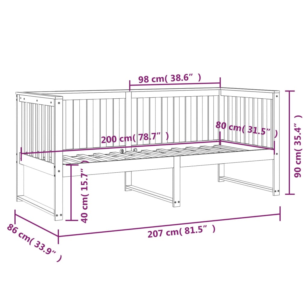 Dnevni krevet bez madraca 80 x 200 cm od masivne borovine