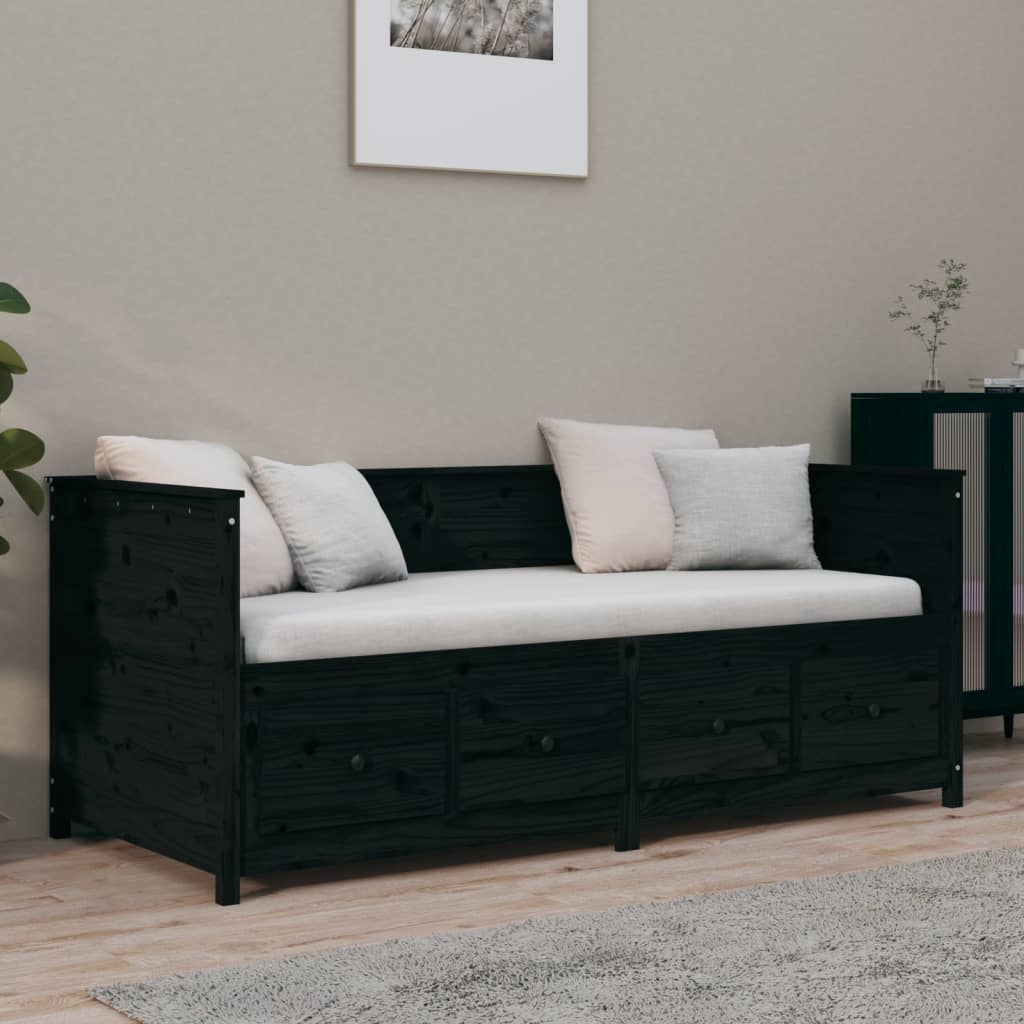 Dnevni ležaj crni 90 x 190 cm od masivne borovine