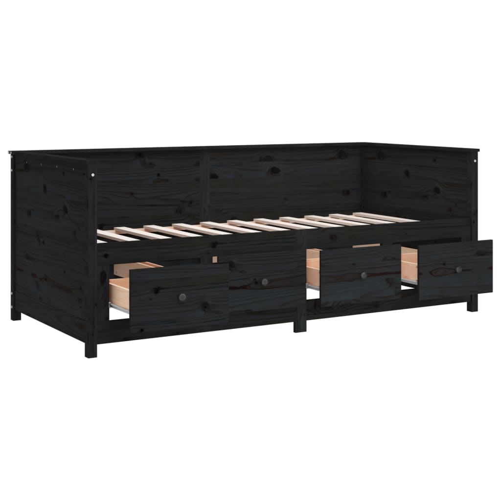 Dnevni ležaj crni 90 x 190 cm od masivne borovine