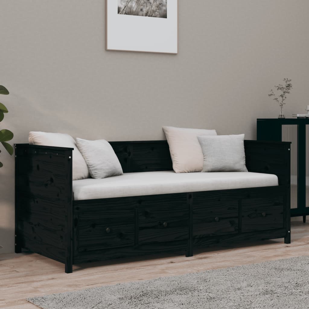 Dnevni ležaj crni 75x190 cm od masivne borovine