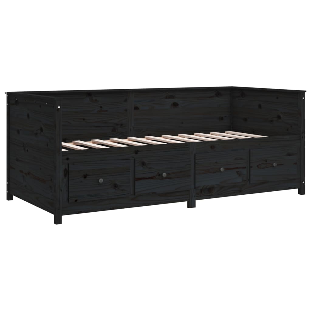 Dnevni ležaj crni 75x190 cm od masivne borovine