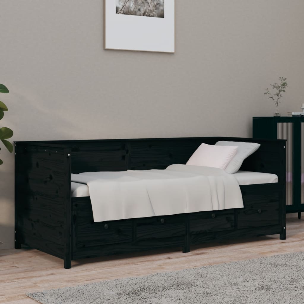 Dnevni ležaj crni 75x190 cm od masivne borovine