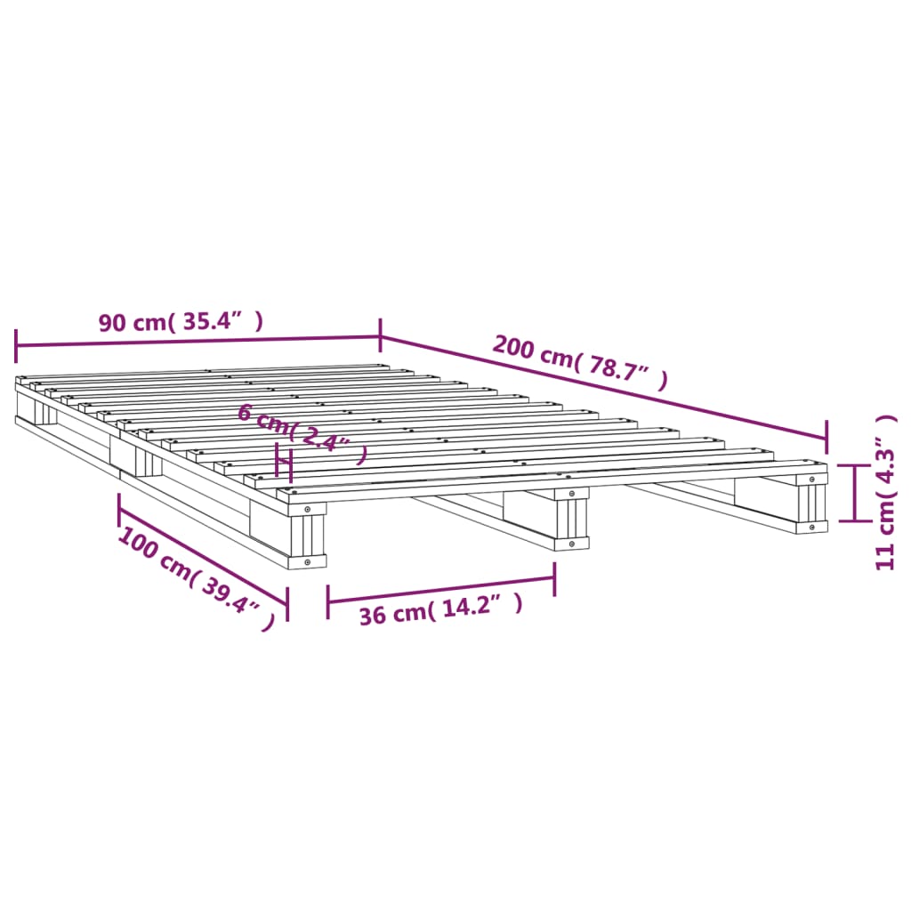 Krevet od paleta 90 x 200 cm od masivne borovine