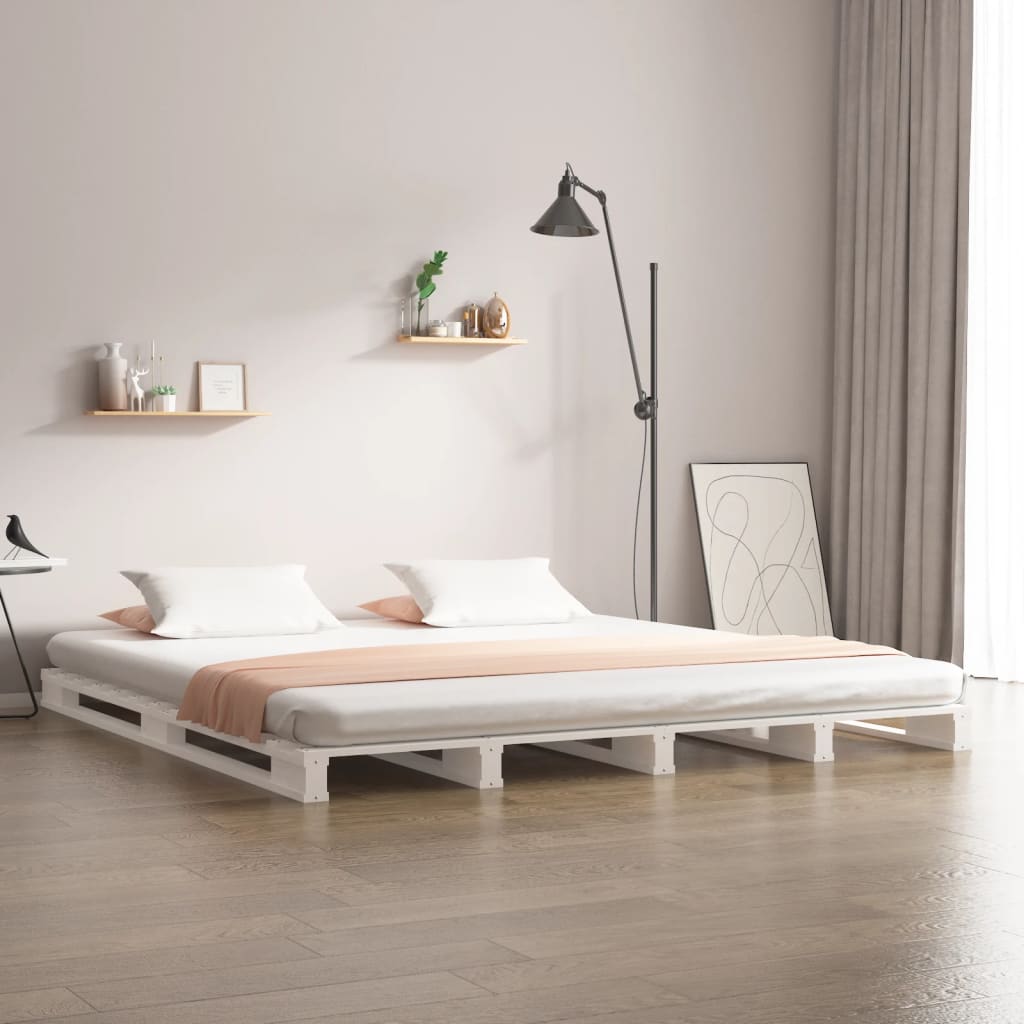 Krevet od paleta bijeli 160 x 200 cm od masivne borovine
