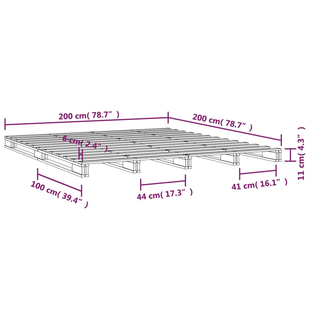 Krevet od paleta 200 x 200 cm od masivne borovine