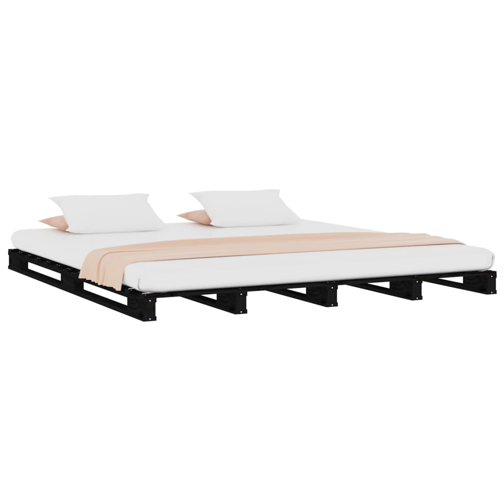 Krevet od paleta crni 135 x 190 cm masivna borovina bračni