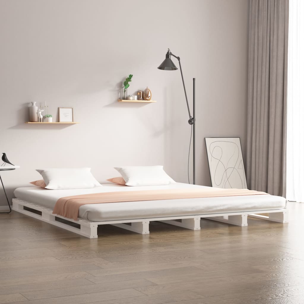 Krevet od paleta bijeli 140 x 190 cm od masivne borovine