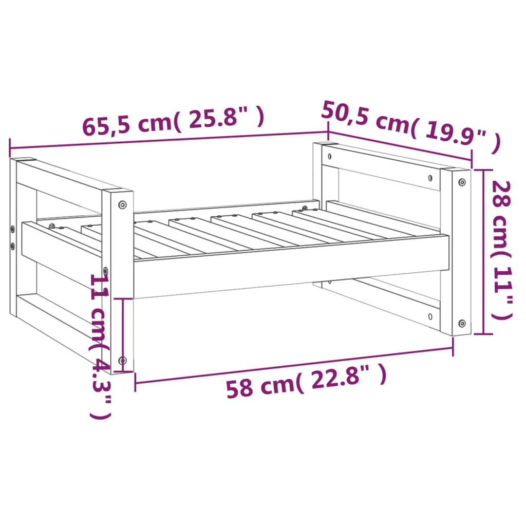 Krevet za pse crni 65,5x50,5x28 cm od masivne borovine