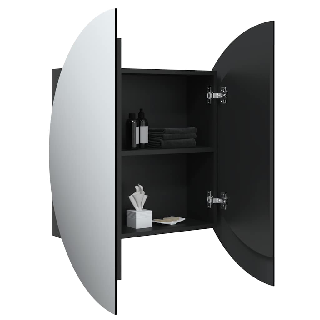 Kupaonski ormarić s okruglim ogledalom LED crni 54x54x17,5 cm