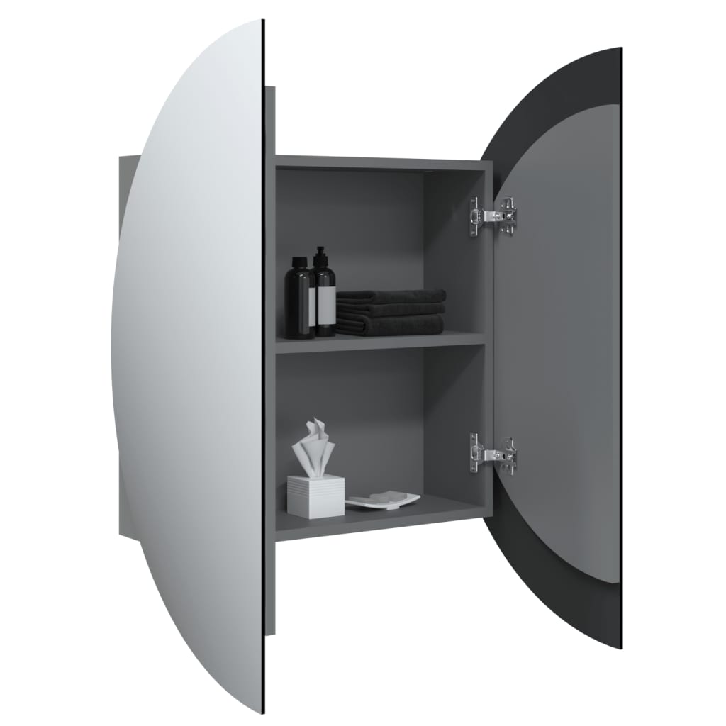 Kupaonski ormarić s okruglim ogledalom LED Siva 54x54x17,5 cm