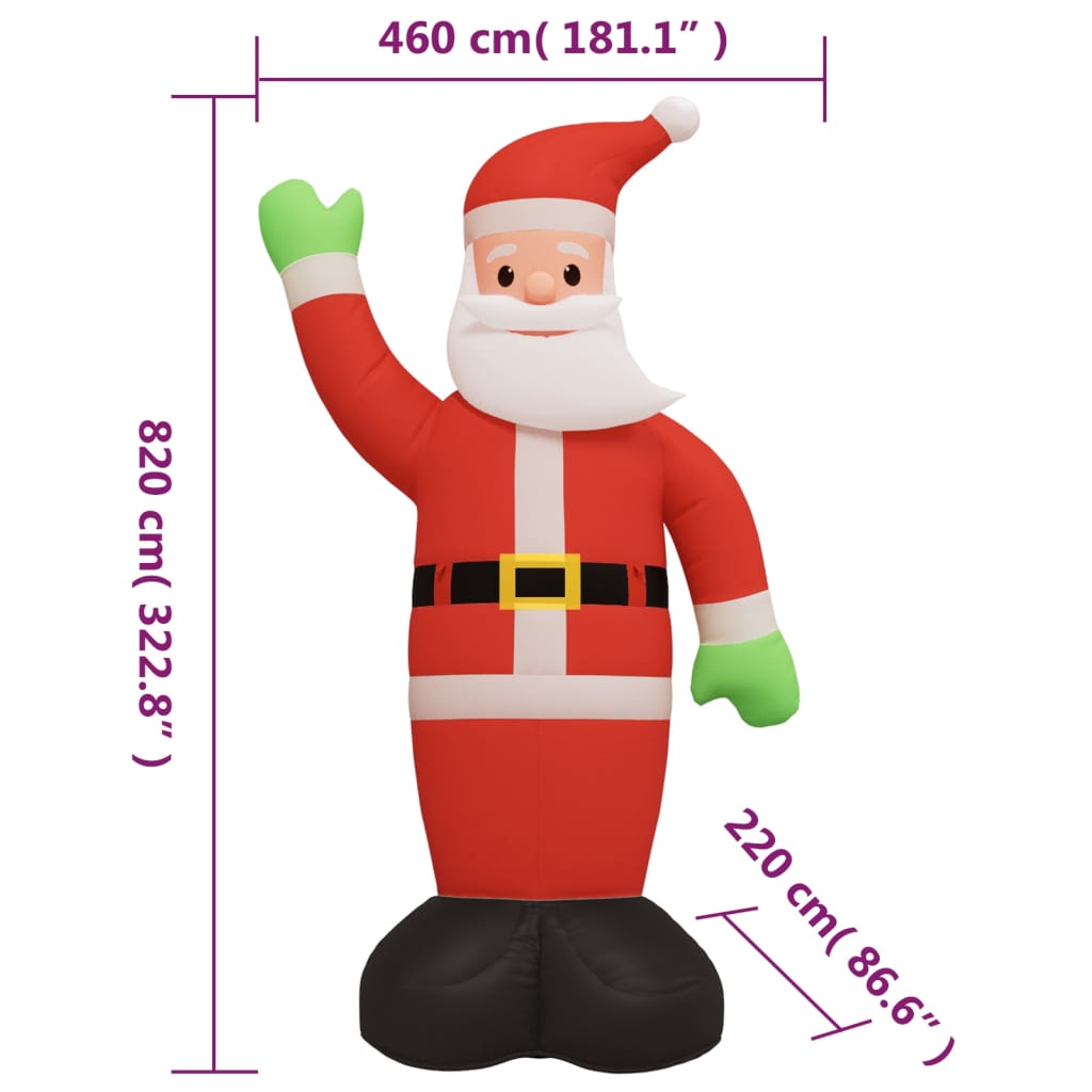 Božićni Djed Mraz na napuhavanje s LED svjetlima 820 cm