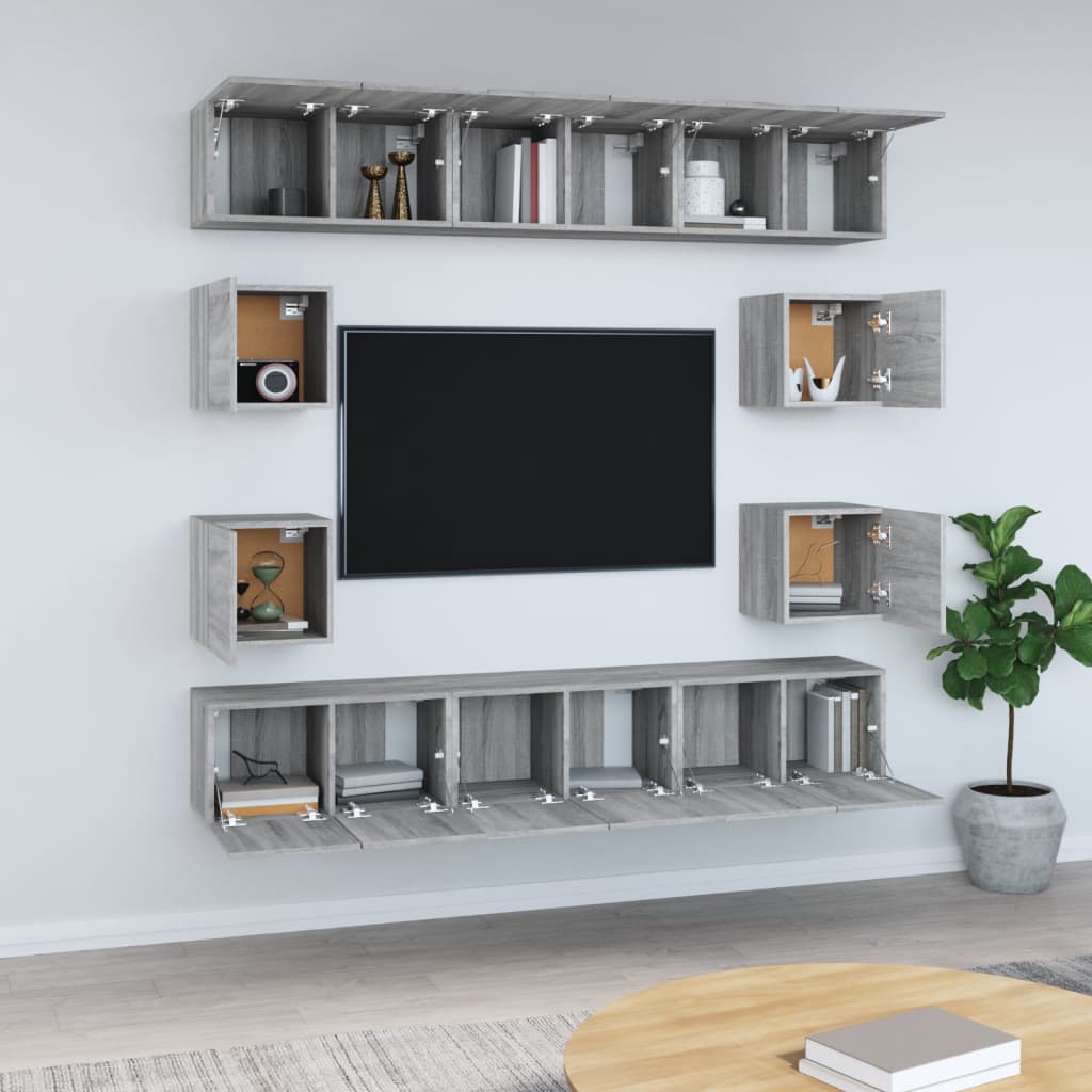 10-dijelni set TV ormarića sivog sonome konstruirano drvo