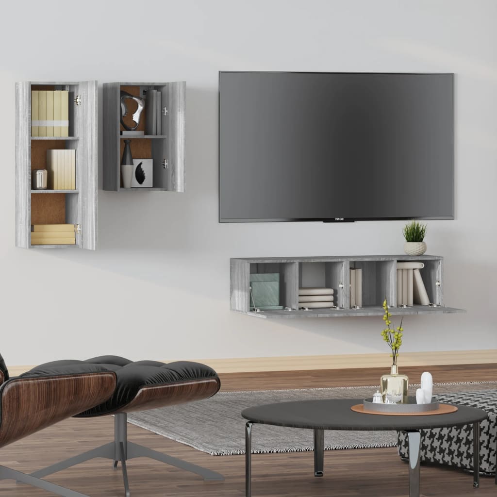 4-dijelni set TV ormarića sivog sonome konstruirano drvo