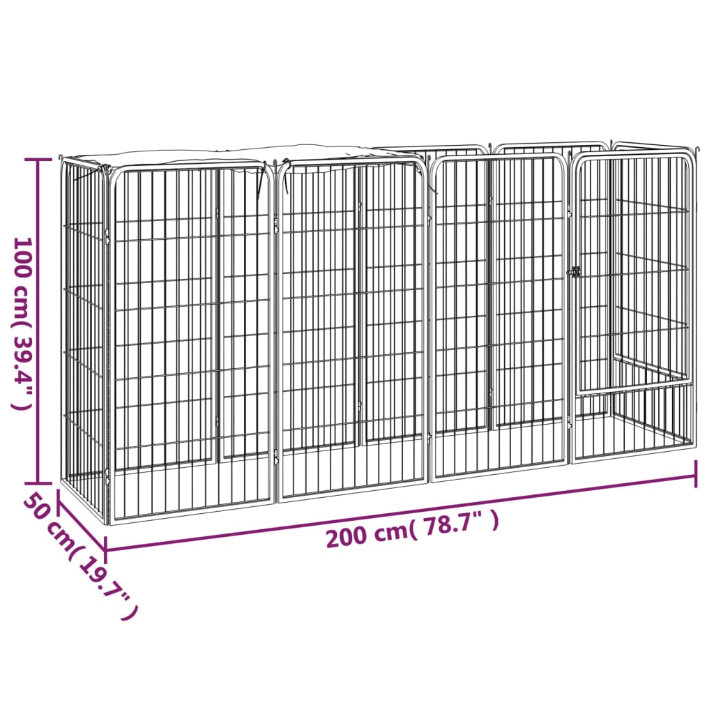 Ograda za pse s 10 panela crna 50 x 100 cm čelik obložen prahom