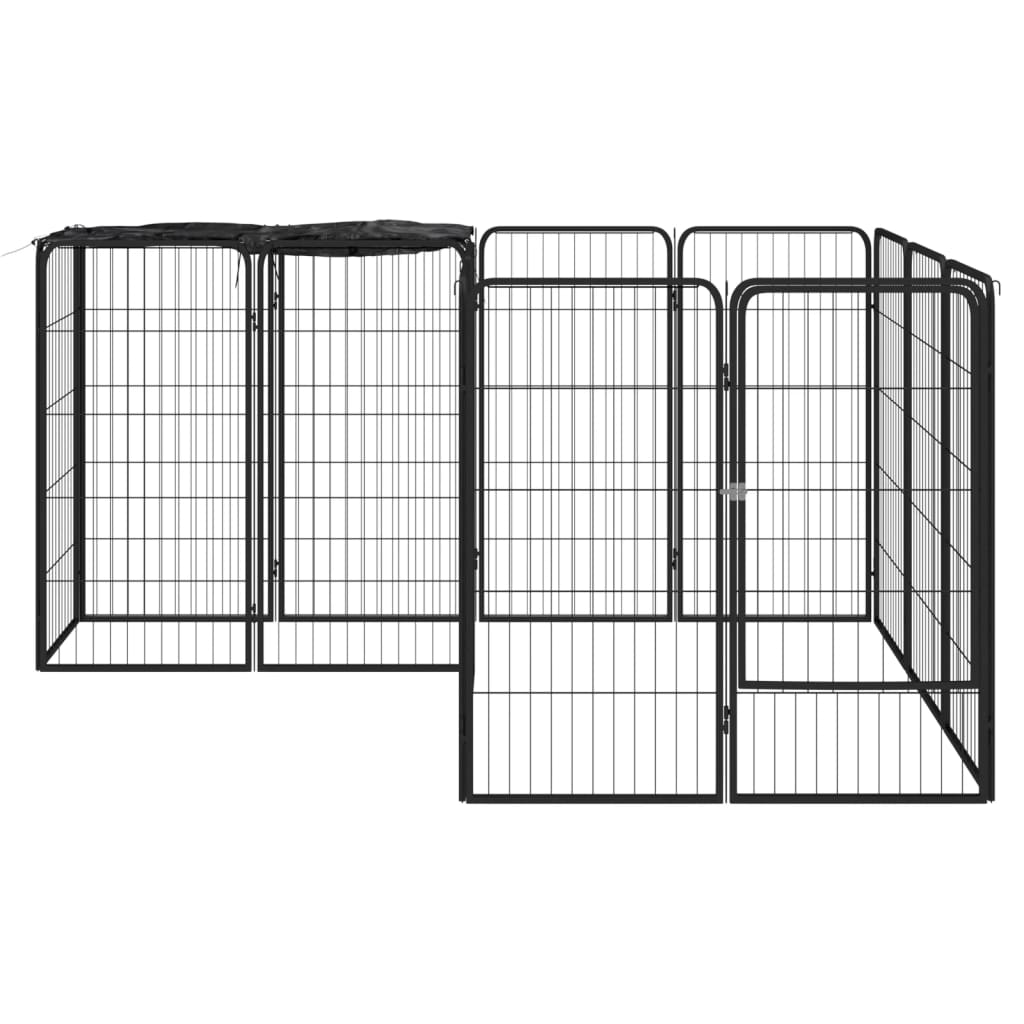 Ograda za pse s 14 panela crna 50 x 100 cm čelik obložen prahom