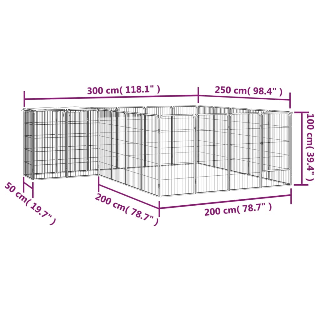 Ograda za pse s 22 panela crna 50 x 100 cm čelik obložen prahom