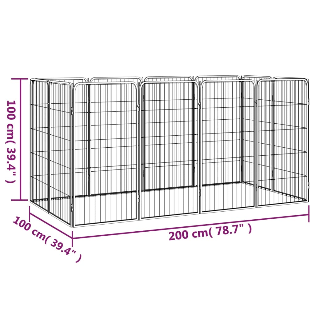 Ograda za pse s 12 panela crna 50 x 100 cm čelik obložen prahom