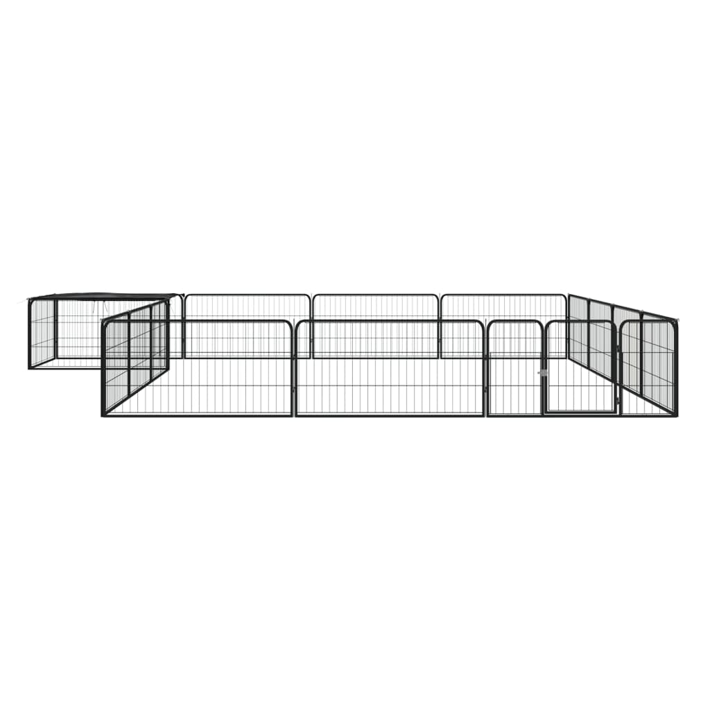 Ograda za pse s 16 panela crna 100 x 50 cm čelik obložen prahom