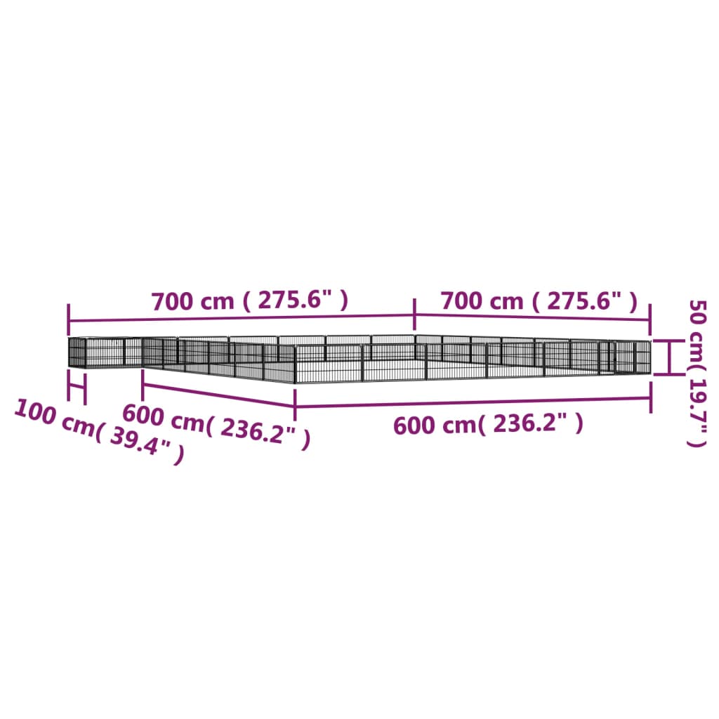 Ograda za pse s 28 panela crna 100 x 50 cm čelik obložen prahom