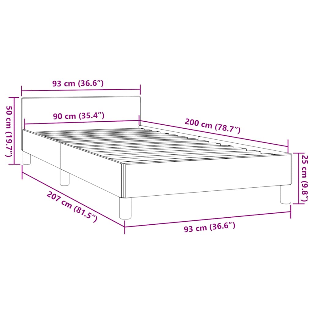 Okvir kreveta s uzglavljem bez madraca krem 90x200cm od tkanine