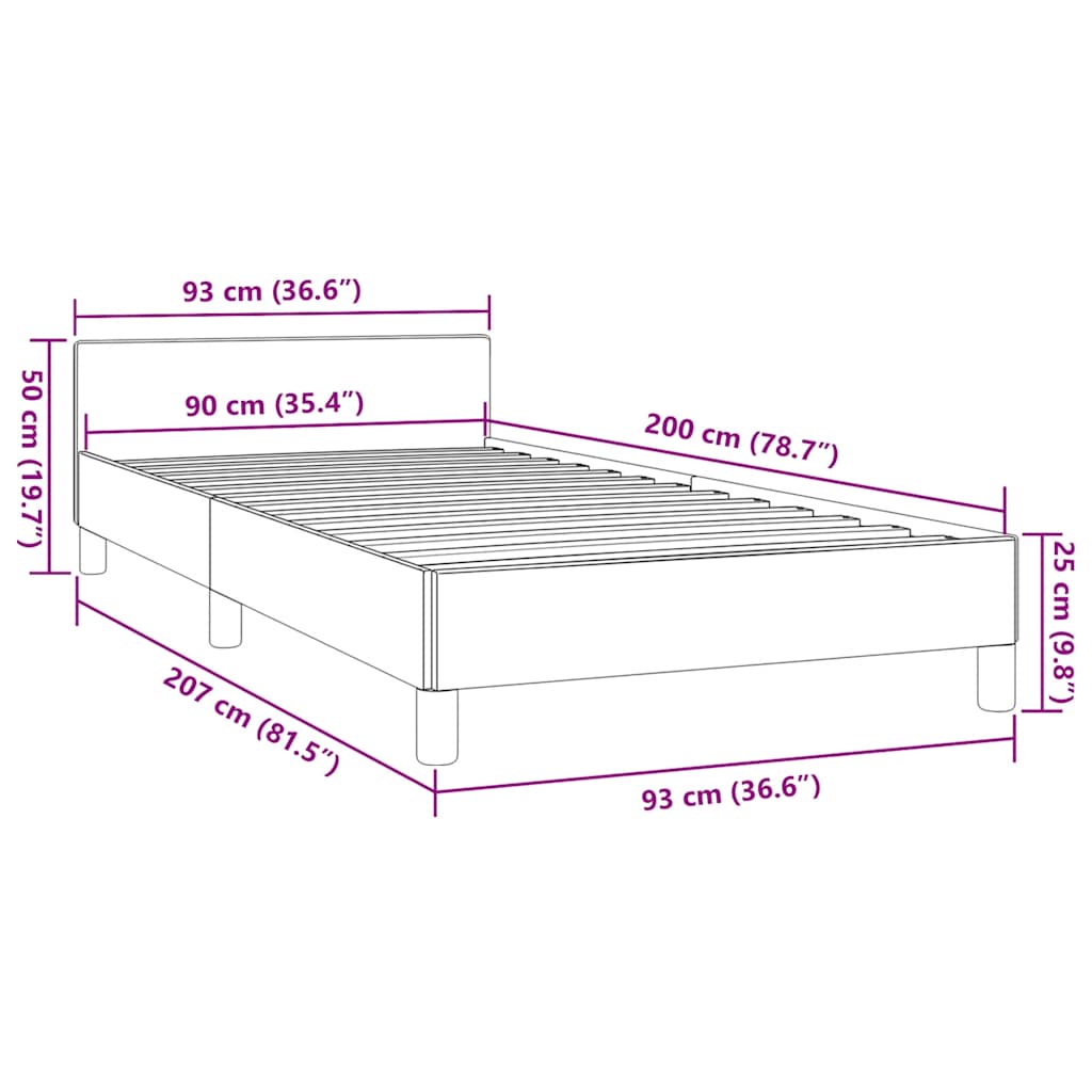 Okvir kreveta s uzglavljem bez madraca sivi 90x200 cm