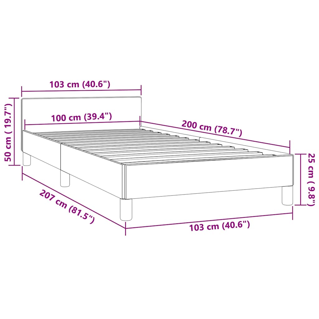 Okvir za krevet s uzglavljem bez madraca 100x200 cm baršunasti