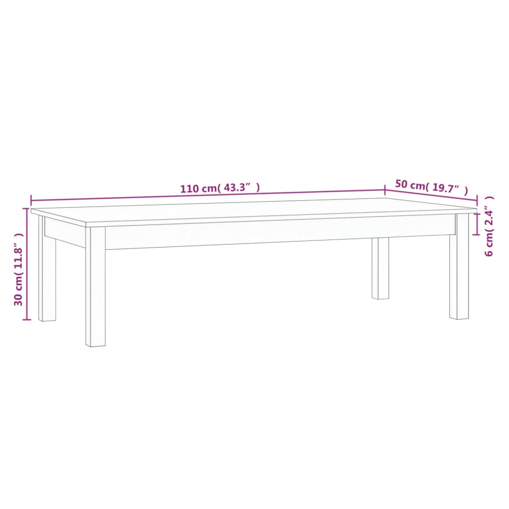 Stolić za kavu bijeli 110x50x30 cm od masivne borovine