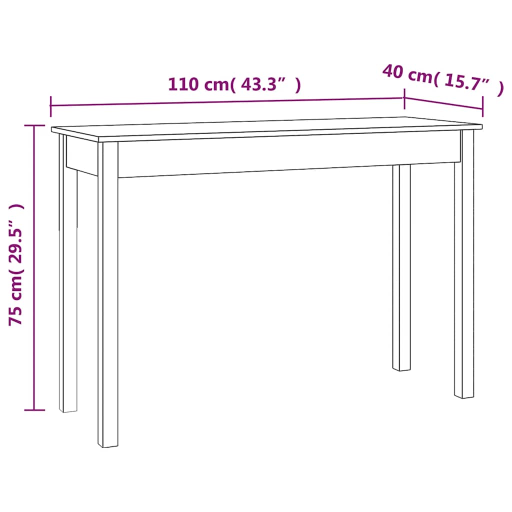 Konzolni stol bijeli 110 x 40 x 75 cm od masivne borovine
