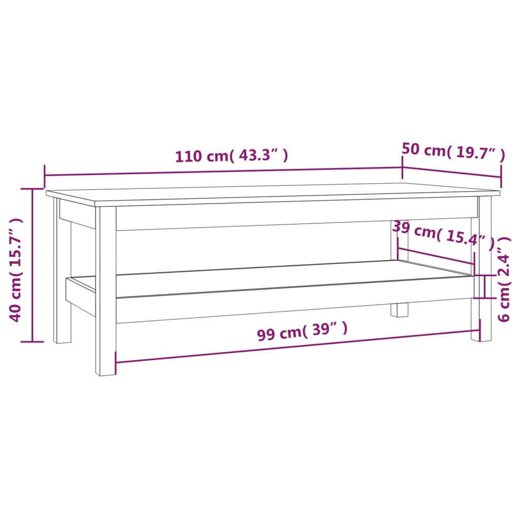 Stolić za kavu boja meda 110x50x40 cm od masivne borovine