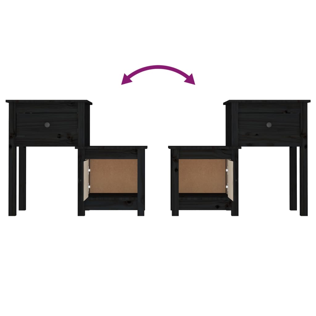 Noćni ormarići 2 kom crni 79,5x38x65,5 cm od masivne borovine