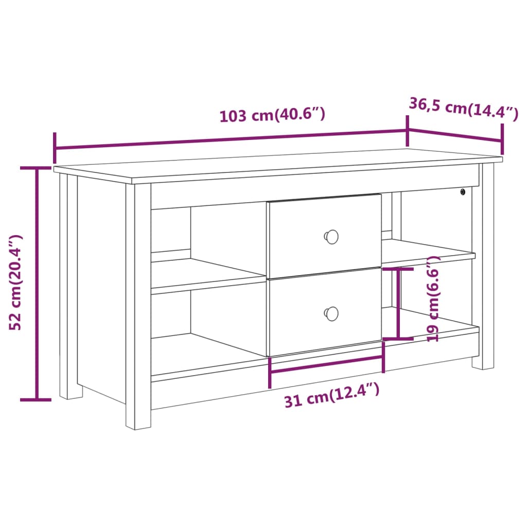 TV ormarić crni 103 x 36,5 x 52 cm od masivne borovine