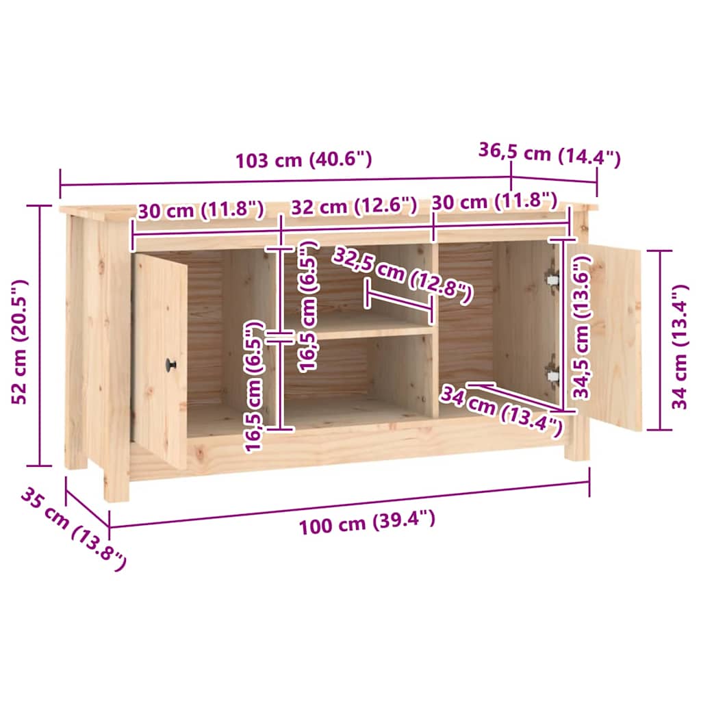 TV ormarić 103 x 36,5 x 52 cm od masivne borovine