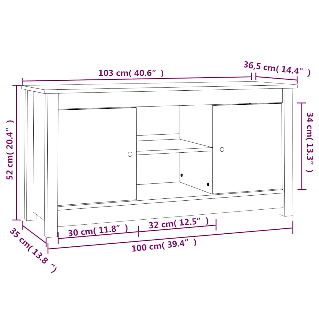 TV ormarić boja meda 103 x 36,5 x 52 cm od masivne borovine