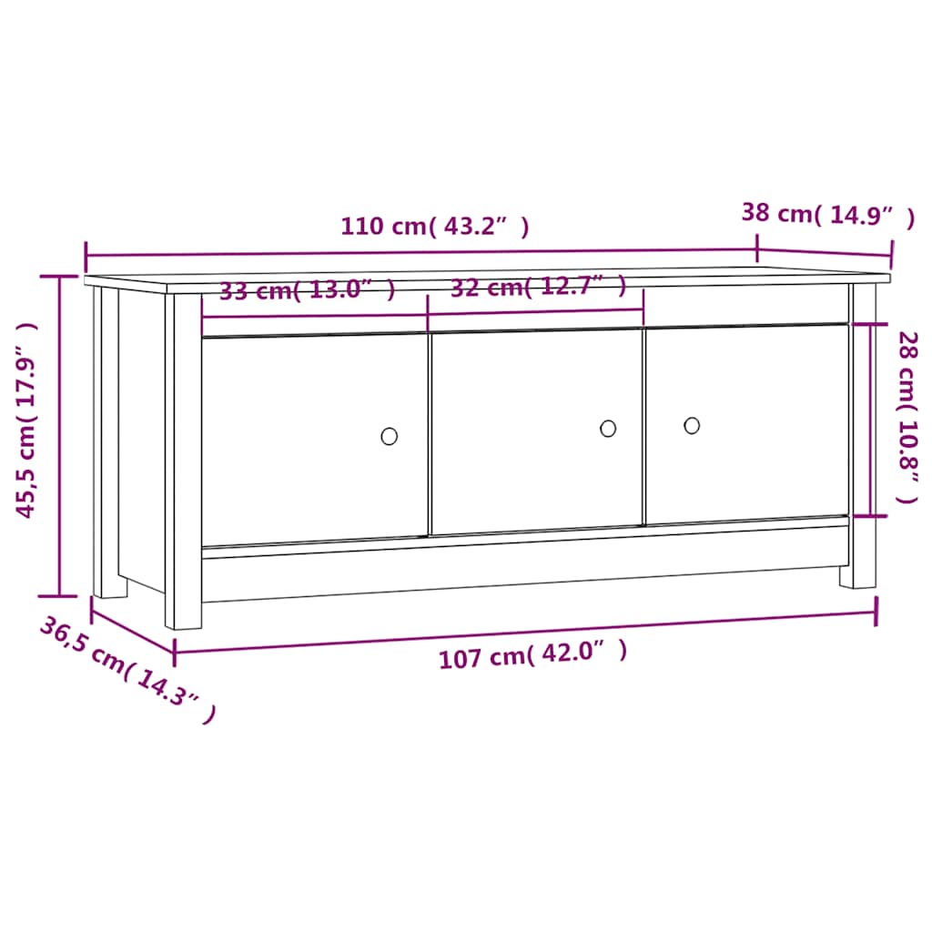 Ormarić za cipele bijeli 110 x 38 x 45,5 cm od masivne borovine