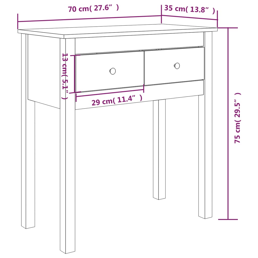 Konzolni stol 70 x 35 x 75 cm od masivne borovine