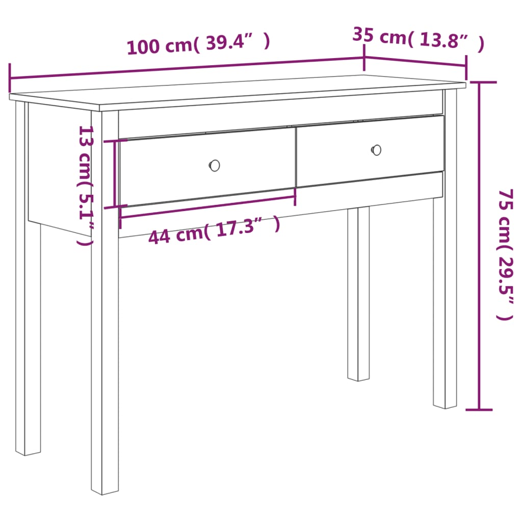 Konzolni stol boja meda 100x35x75 cm od masivne borovine