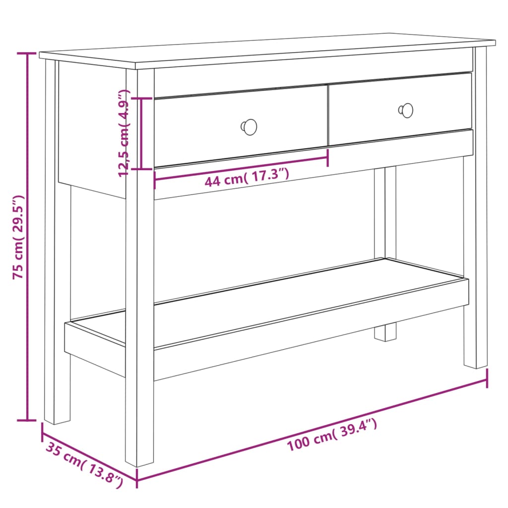 Konzolni stol 100x35x75 cm od masivne borovine