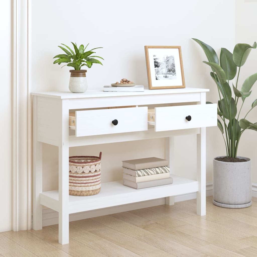 Konzolni stol bijeli 100x35x75 cm od masivne borovine