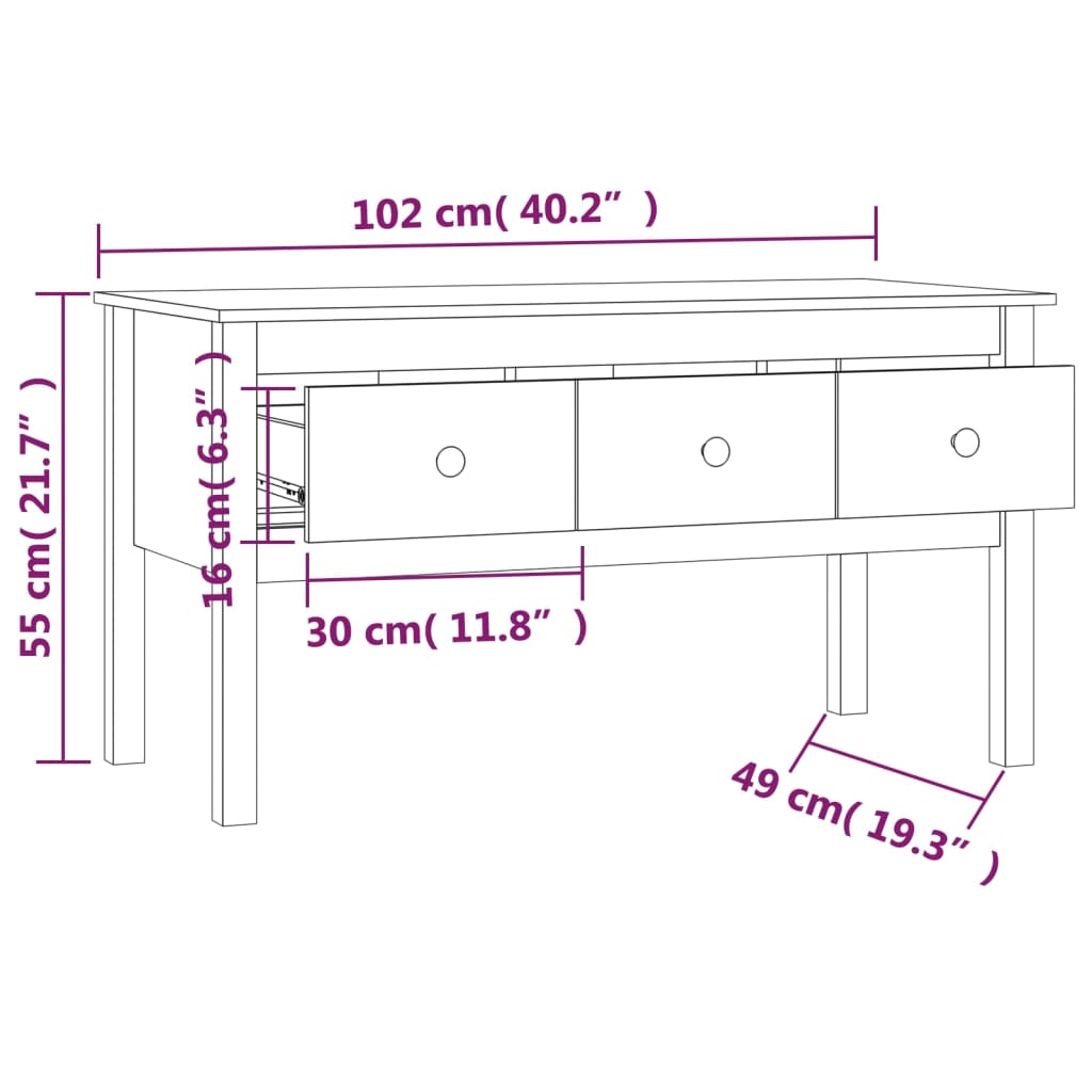 Stolić za kavu sivi 102x49x55 cm od masivne borovine