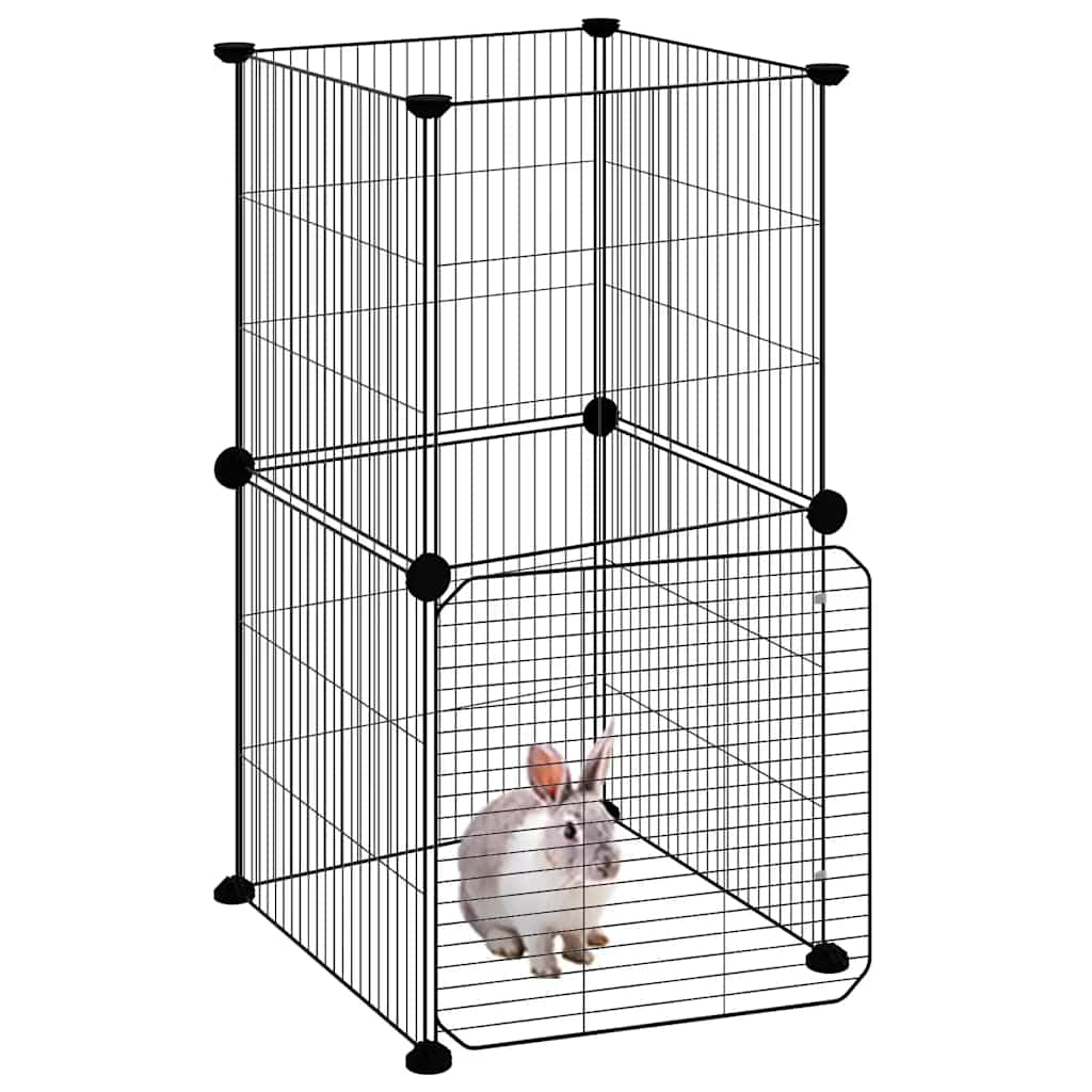 Kavez za ljubimce s 8 panela i vratima crni 35 x 35 cm čelični