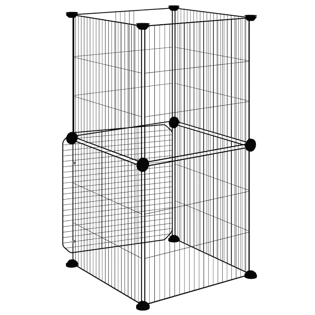 Kavez za ljubimce s 8 panela i vratima crni 35 x 35 cm čelični