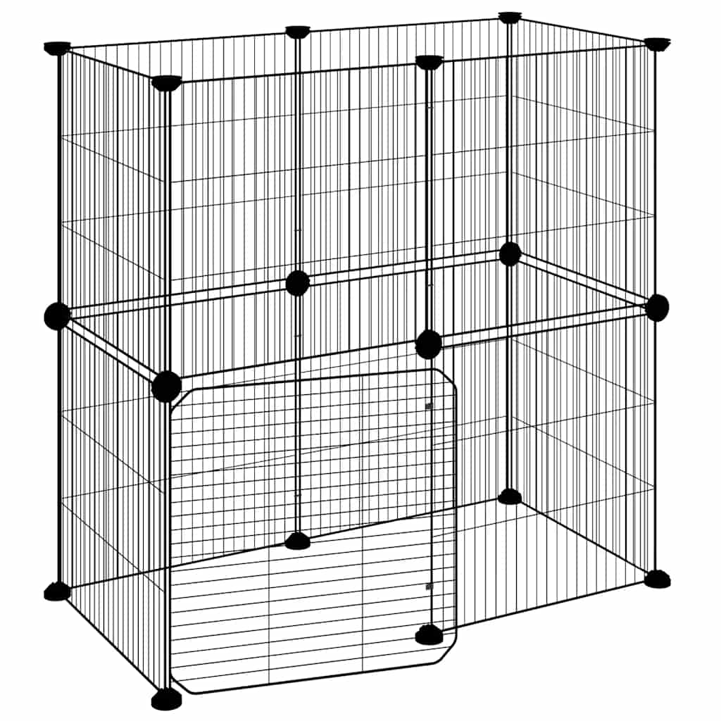 Kavez za ljubimce s 12 panela i vratima crni 35 x 35 cm čelični