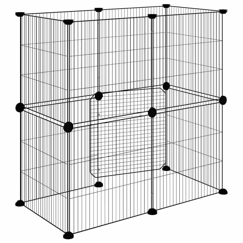 Kavez za ljubimce s 12 panela i vratima crni 35 x 35 cm čelični