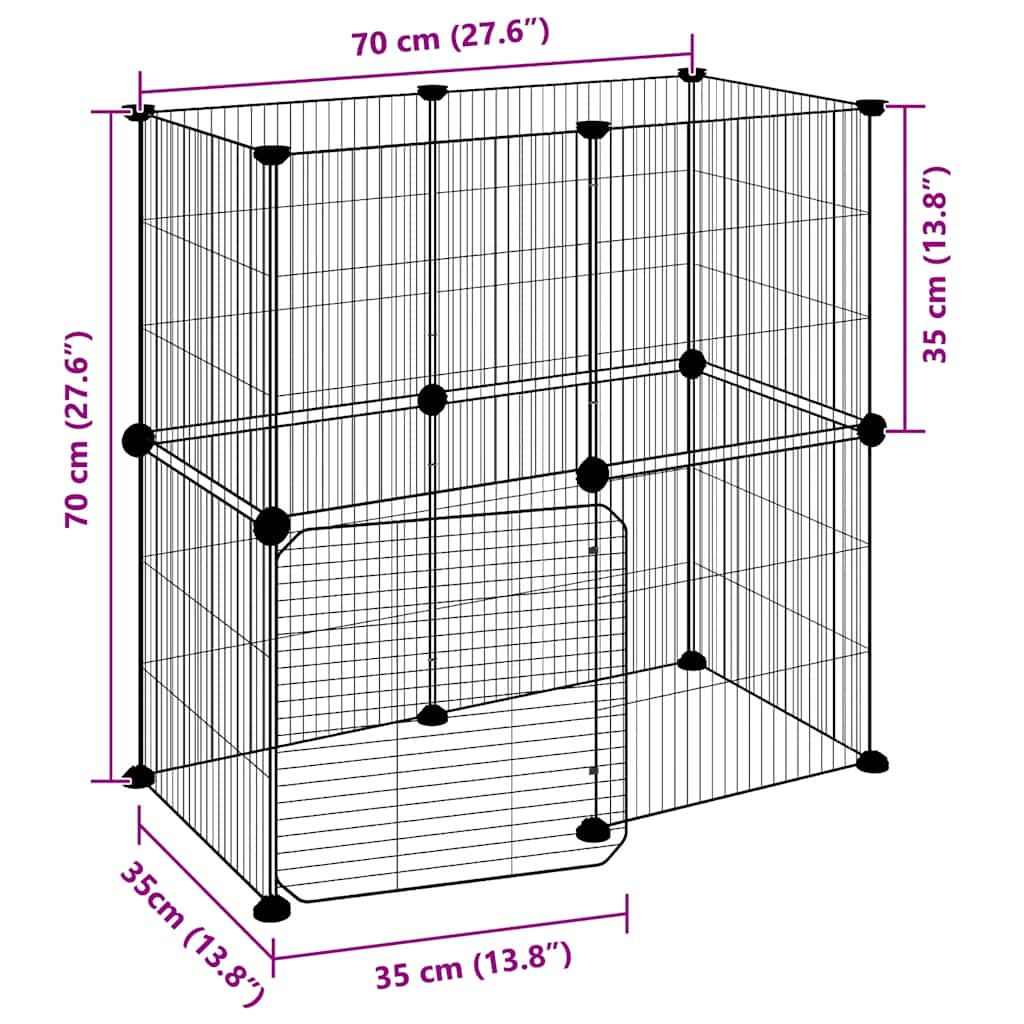 Kavez za ljubimce s 12 panela i vratima crni 35 x 35 cm čelični