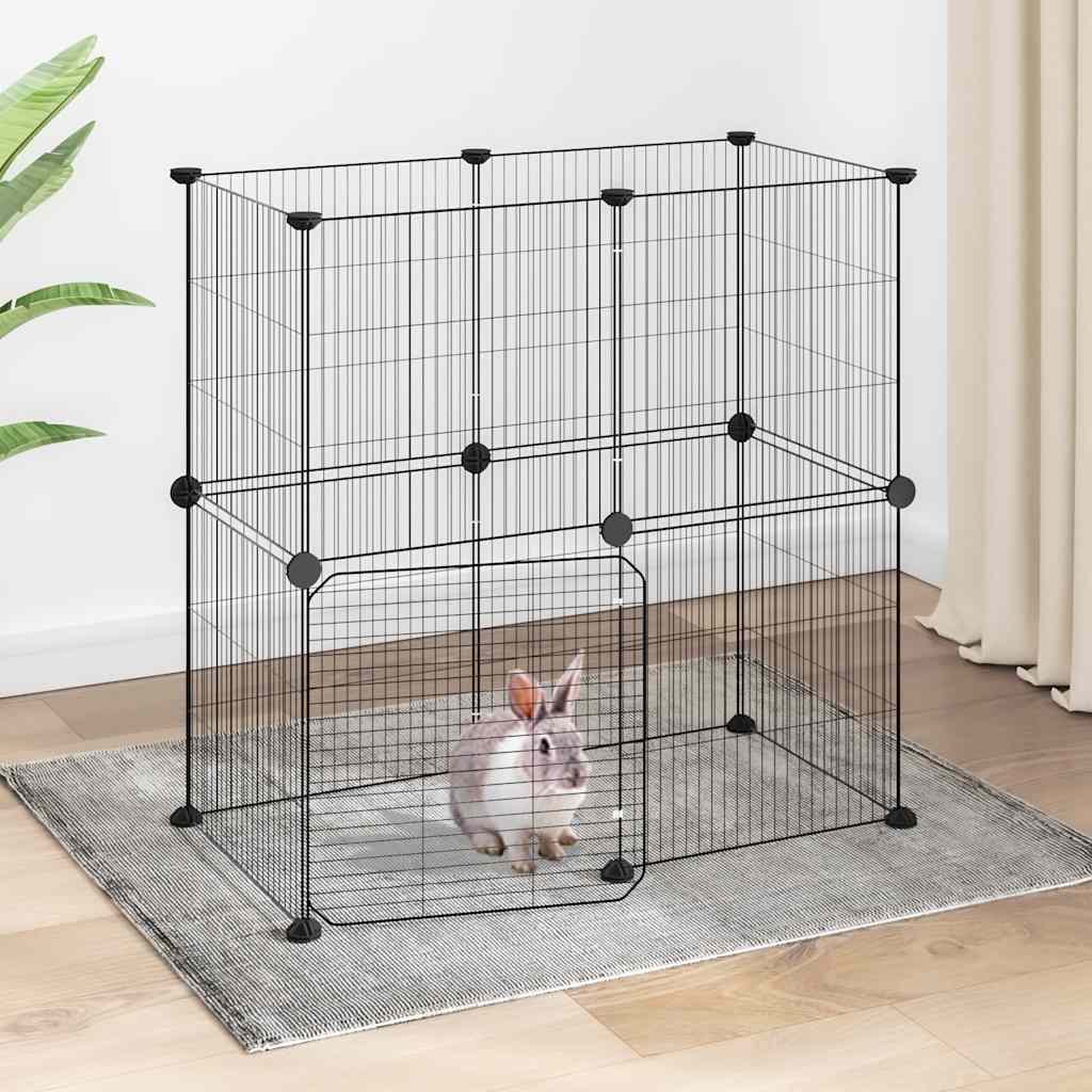 Kavez za ljubimce s 12 panela i vratima crni 35 x 35 cm čelični