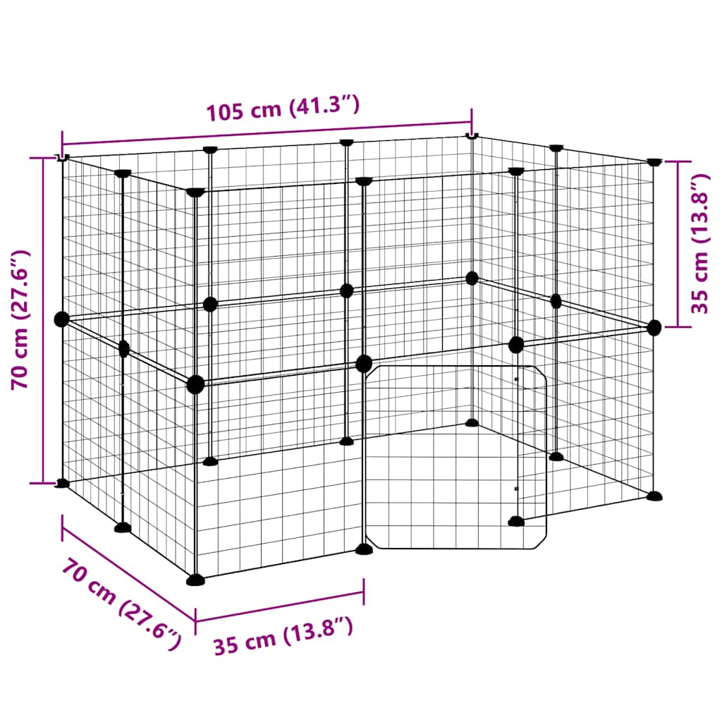 Kavez za ljubimce s 20 panela i vratima crni 35 x 35 cm čelični