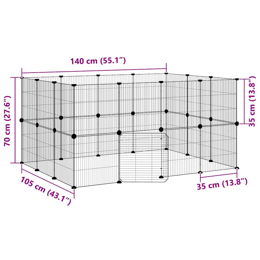 Kavez za ljubimce s 28 panela i vratima crni 35 x 35 cm čelični