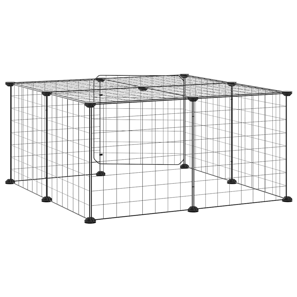 Kavez za ljubimce s 12 panela i vratima crni 35 x 35 cm čelični